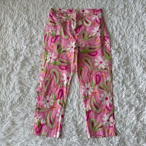 Vintage 90s Lilly Pulitzer Pink and Green Paisley Cropped Pants Size 6